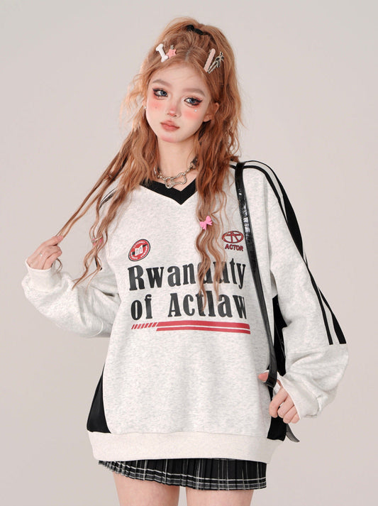 Pullover V-Ausschnitt Retro Sweat Sporty