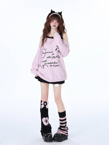 Mädchenhaftes Off-Shoulder Lazy Cool Sweet Zweiteiliges Top Faux