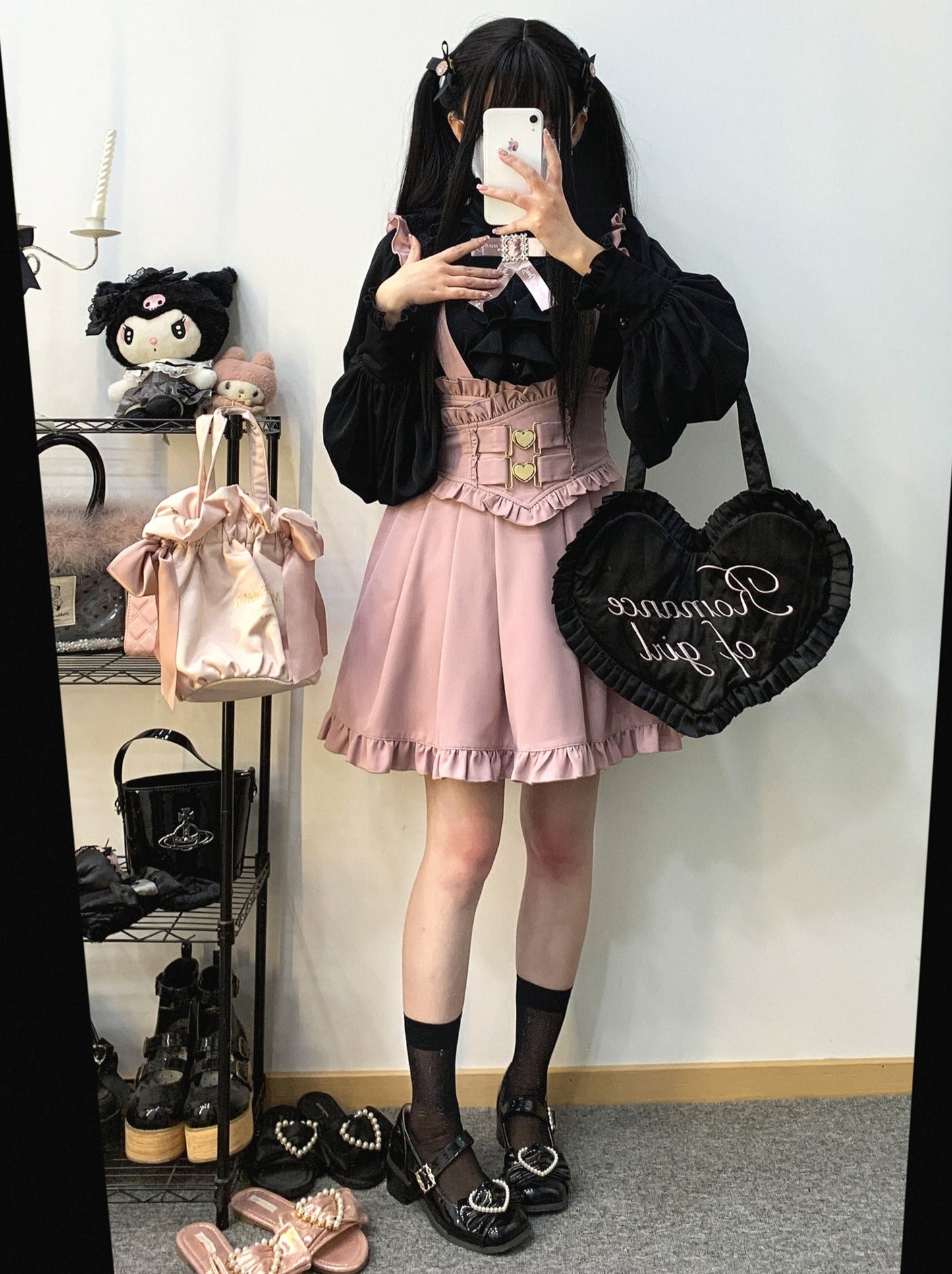 Stand Collar Loose Ruffle Volume Sleeve Ribbon Shirt