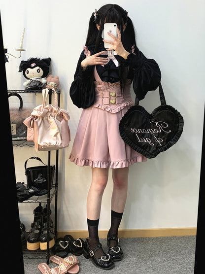 Stand Collar Loose Ruffle Volume Sleeve Ribbon Shirt