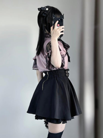 シャツ シアーリボン ショルダーレース