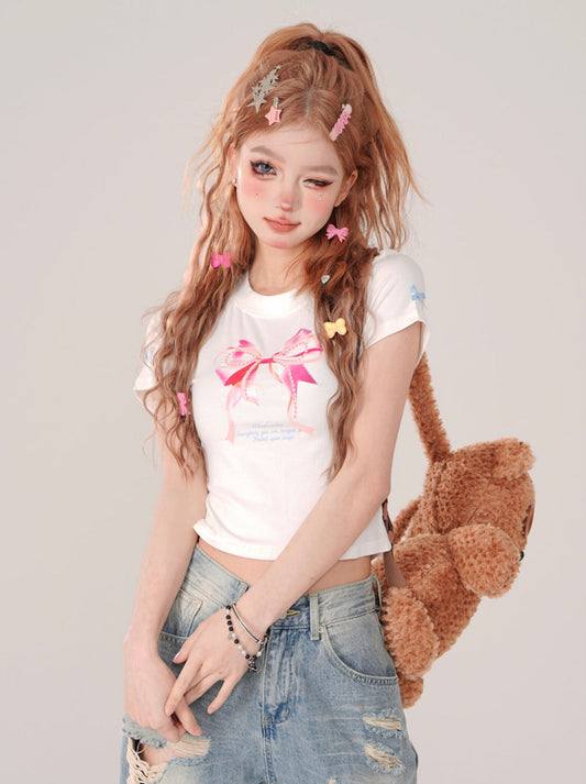 Girly Ribbon Print T-shirt Short