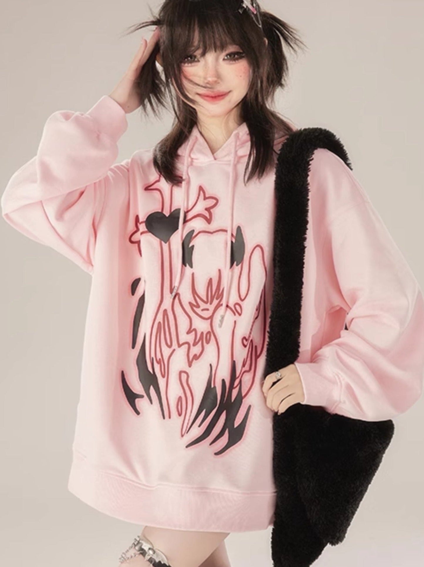 Pull Loose Pink Over Sweatshirt