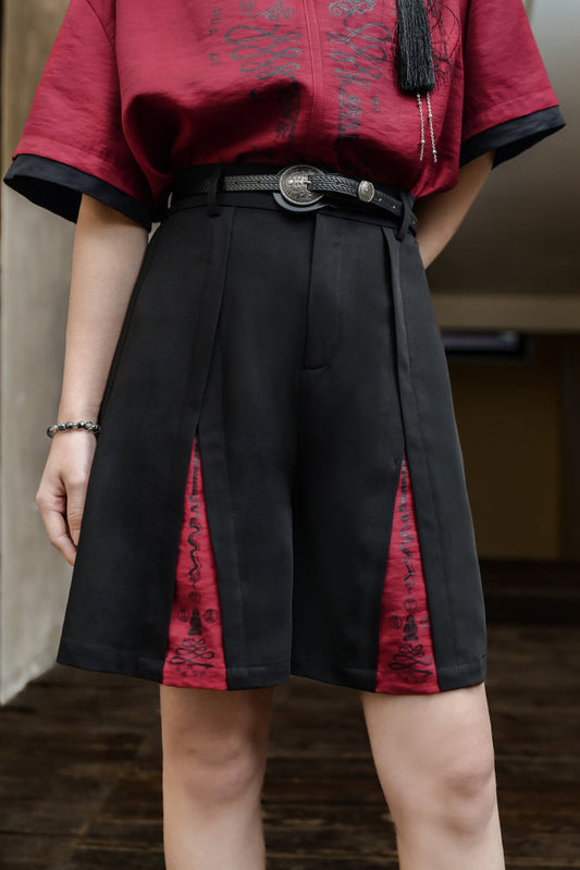 パンツ ダーク ハイウエスト チャイナ ハーフ