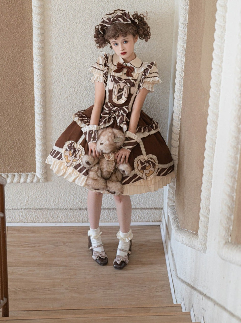 Süße Rüsche + Blusenrock Armwärmer Schokolade + Spitzenband Catsuit + Short Lolita