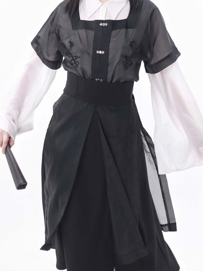 スリムな黒のチャイナスーツ、新しいホワイトデザインのウエスト