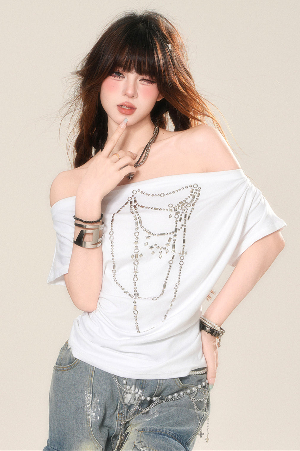 ドローストリングワンショルダーTシャツ