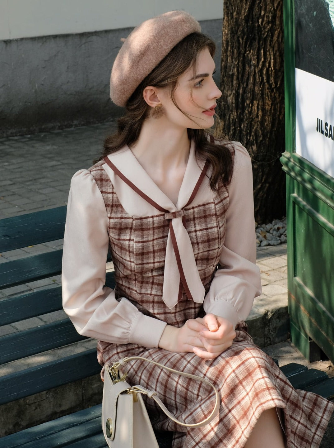 フレンチレトロピースクイーンドレスウールレトロツーフェイクマイラードフェイクチェック