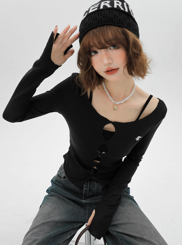 American Split Knit Camisole Top Short + Two-piece