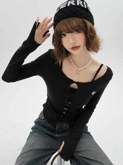 American Split Knit Camisole Top Short + Two-piece