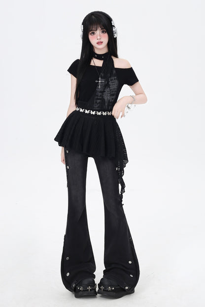 オフショルダー スリム ダーク スイート トップ