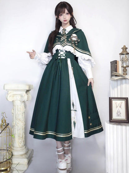 ブラウス トラベラースカート 新作 + ショートケープ フレアタイム レースアップ