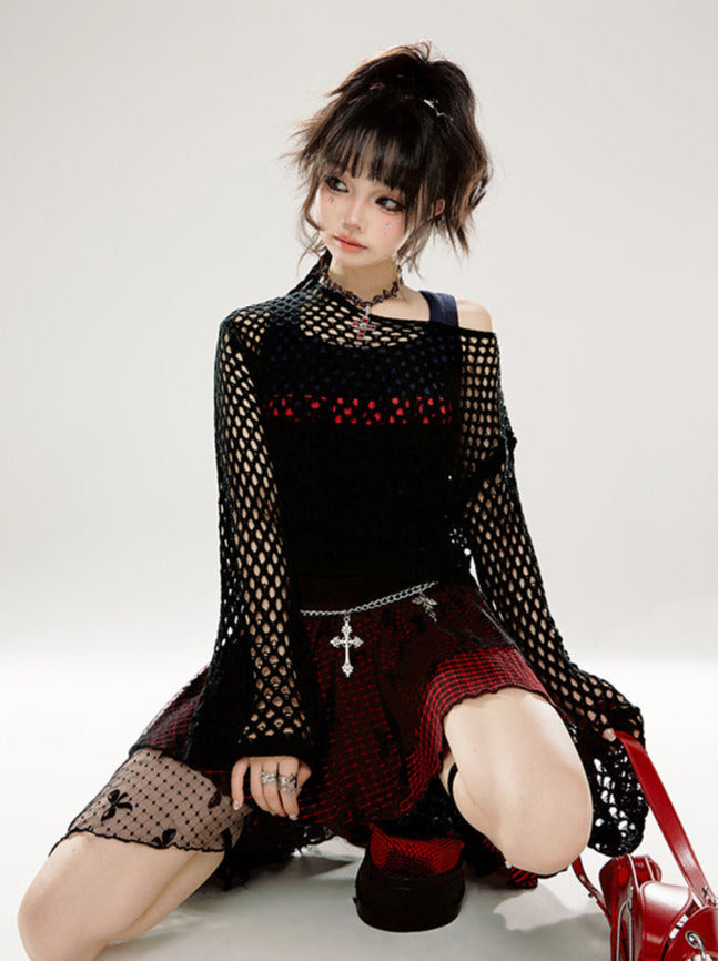 プルオーバー ブラック シアー ルーズニット カットアウト