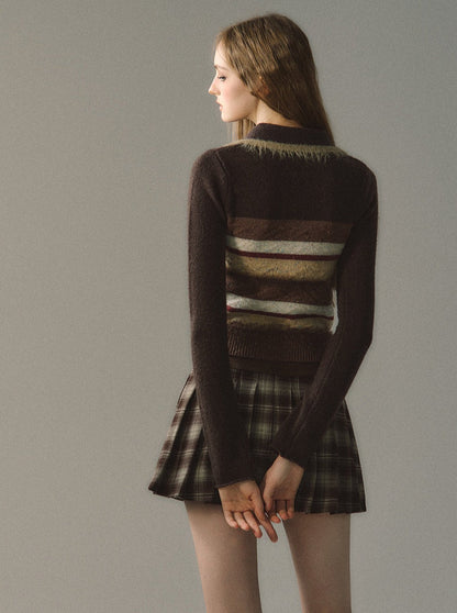 カラフルなストライプ柄ニットカーディガン