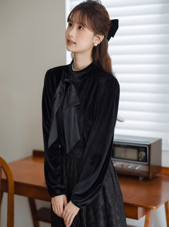 Dress Style Chic Velvet French Retro