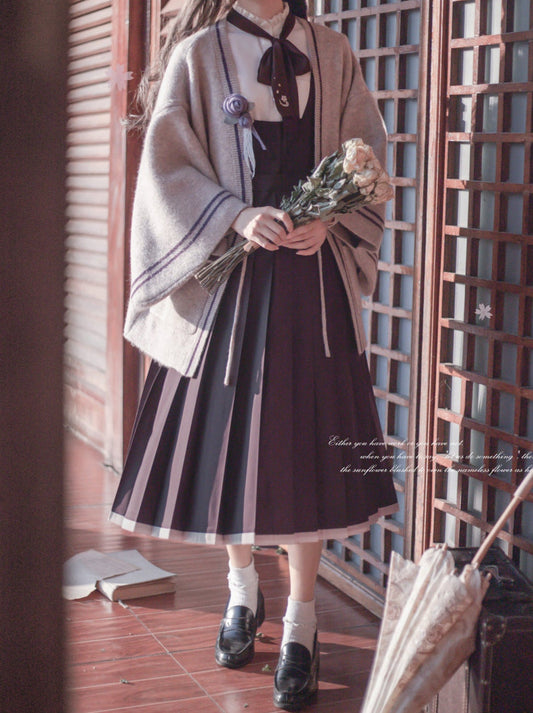 Collar Ruffle Ribbon Japanese + Retro Shirt Corsage Sleeve Knit Cardigan Dress Vest Stand