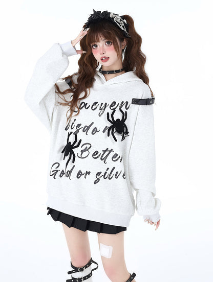 Print Hoodie Kapuzenleder American Spider Schnalle Street Graffiti