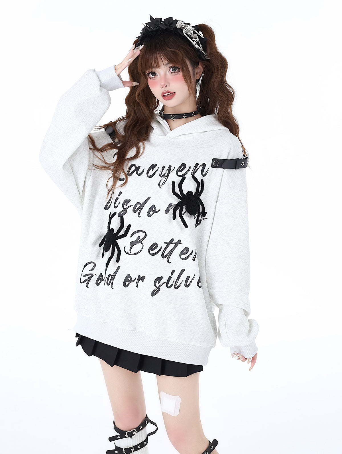 Print Street Hoodie Leder Schnalle Kapuze American Graffiti Spider