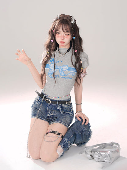 Bein Grau-Blau + Denim Shorts A-Linie Wärmer