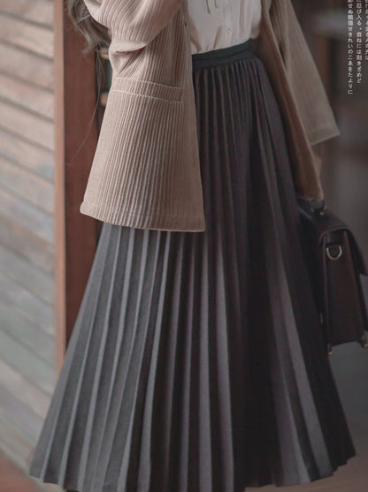 Chiffon Jacket Skirt Retro + Ribbon Checkered Dark Feather Skirt Shirt + Note Showa Brooch Cherry Gray