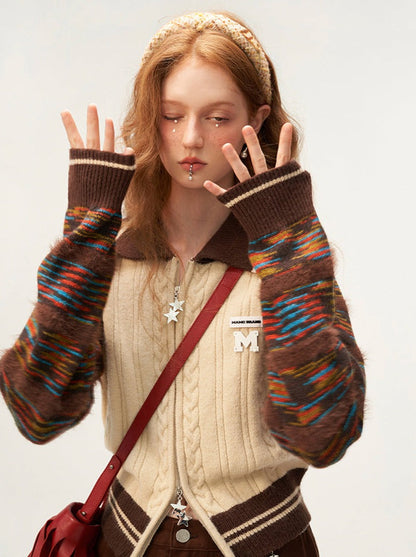 ラインミックスジッパーダブルセーターカーディガン