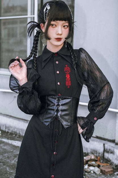 Kleid Laterne Chinesische Ärmel Durchsichtig