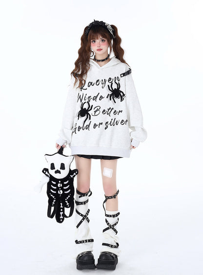 Print Hoodie Kapuzenleder American Spider Schnalle Street Graffiti