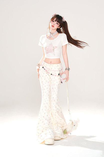 パンツ 花柄 トラウザー フレア