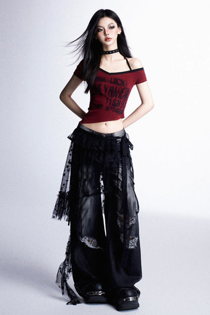 ブラック シアー レース レイヤード スカート