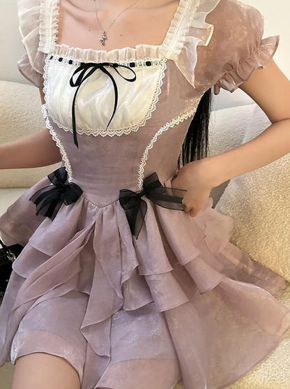 スイートドレスネックスクエアデッドラインガーリー