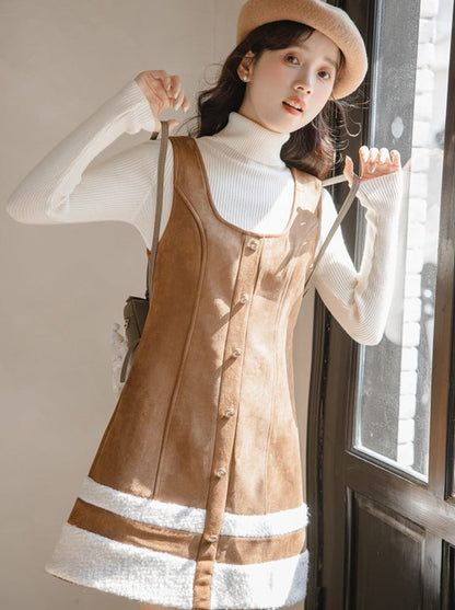 Hoch gestricktes Rockoberteil + Hosenträger-Halsboa