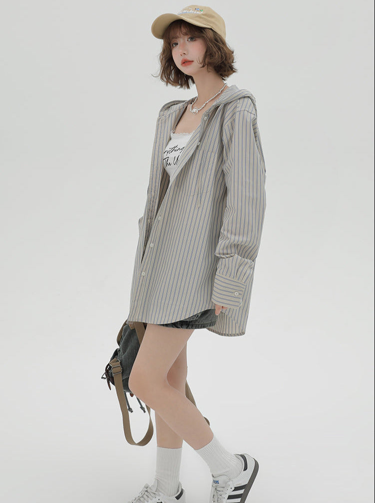 Halo Shirt Girly Over Striped Hoodie