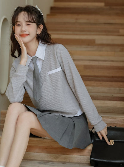 Asymmetrische College-Oberteile Retro Casual