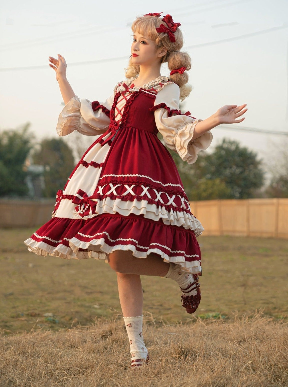 Kleid Lolita Schnürung Schnürung + Haarband Prinzessin