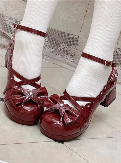 Shoes Mid Round Elegant Lolita Toe Heel Ribbon Sweet