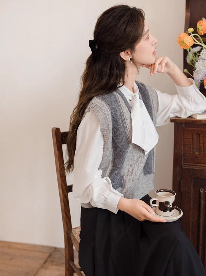 Vest Contrast Sweater Stripe V-Neck