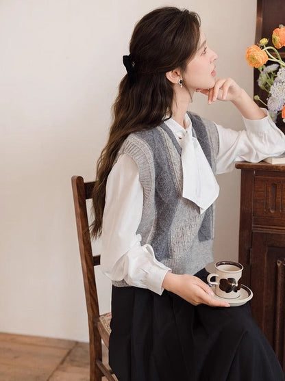 Vest Contrast Sweater Stripe V-Neck