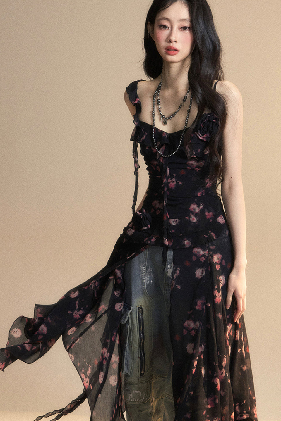 シフォントップ アシンメトリー ワイルドフラワー リザーブス キャミソール