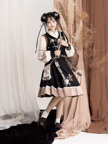 エキゾチックプラスブラウスベストフラワースリーブバッグショルダーバルーンフレアスカート