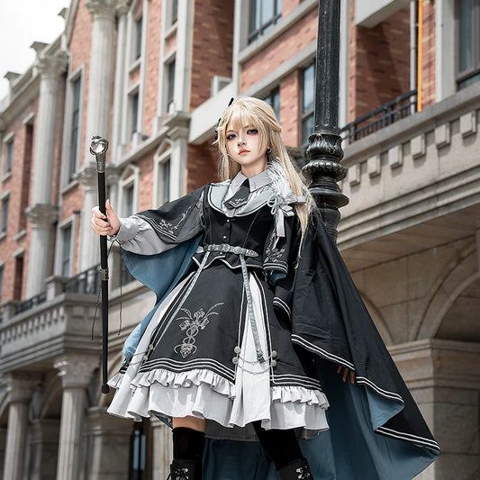Dark Night Contract Gothic Lolita Dress Set Cloak & Vest