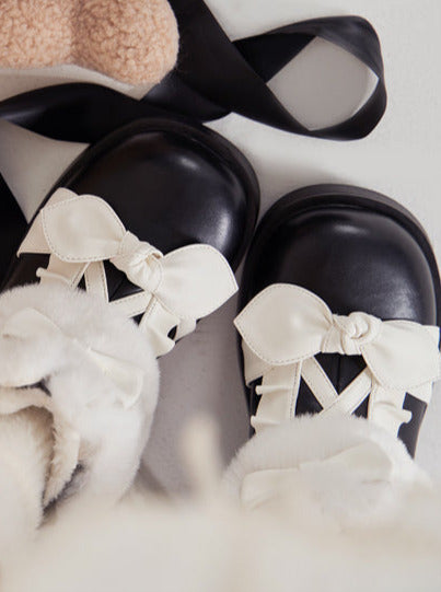 Boots Snow Mid Velvet Color Lolita Block Short Ribbon Heel Sweet