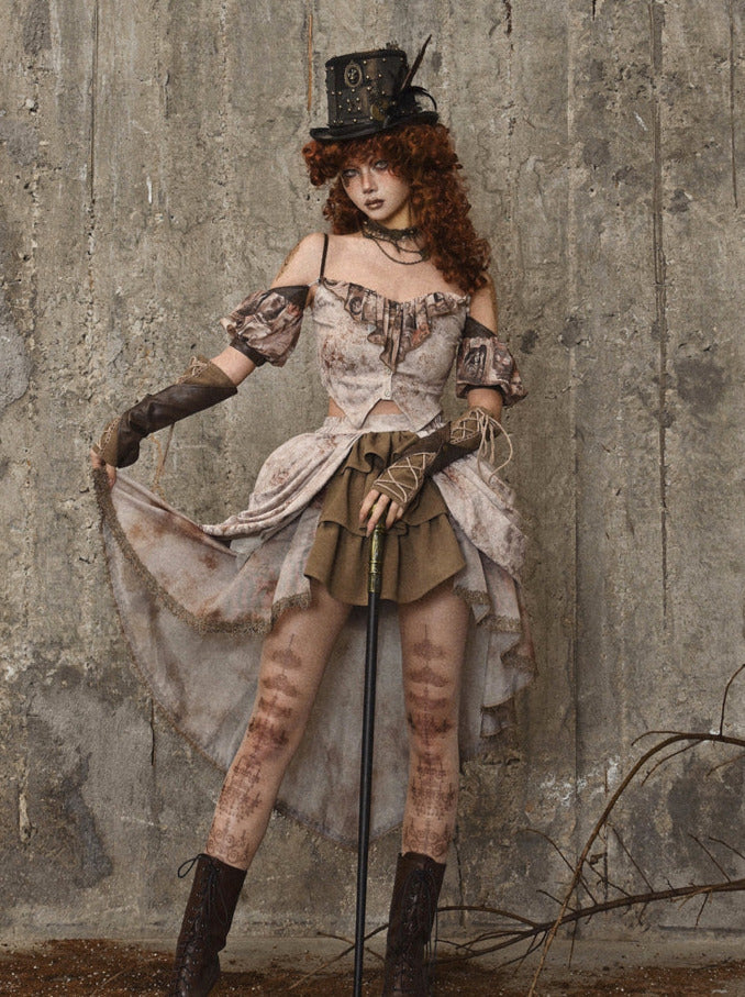 Steampunk Pleated Victoria Skirt Tail Retro