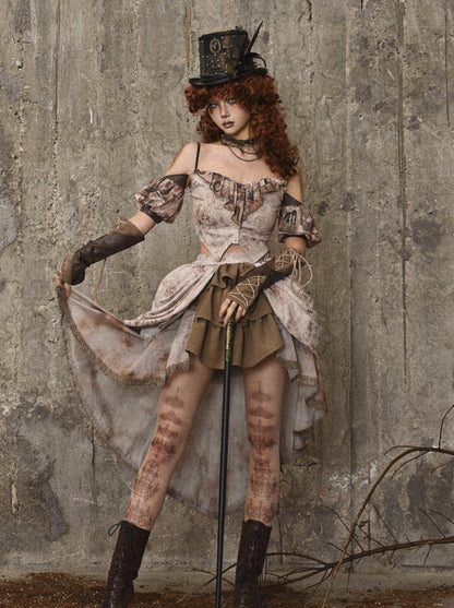 Steampunk Pleated Victoria Skirt Tail Retro