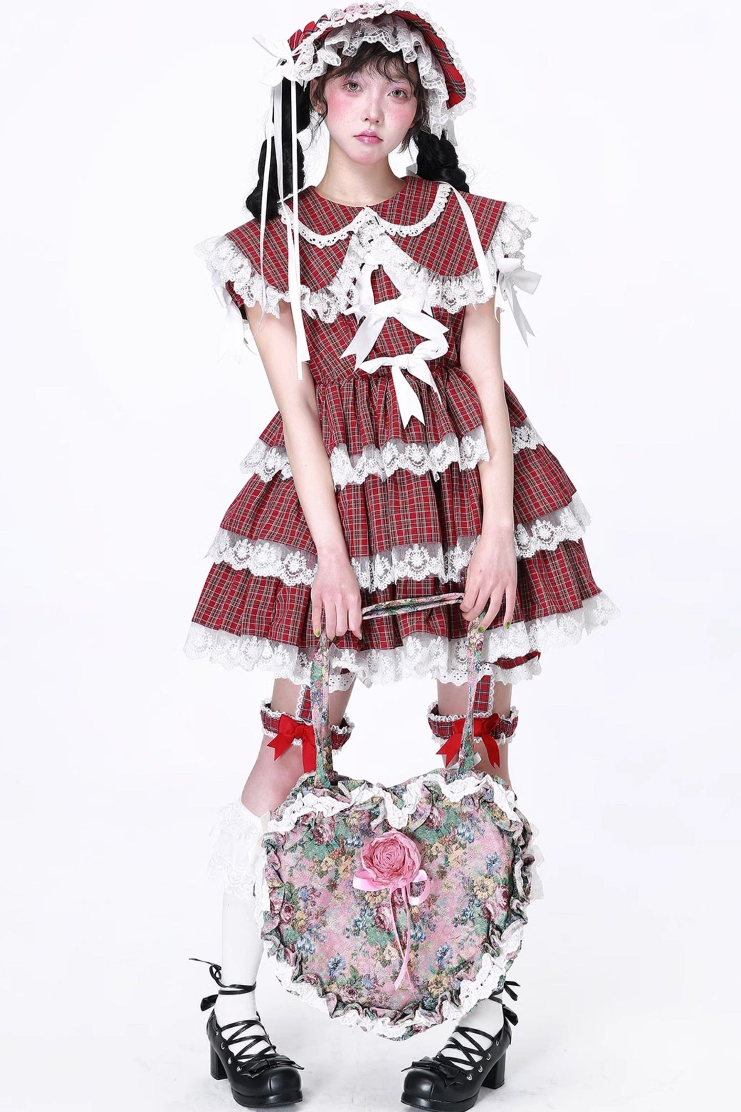 Puppe Vintage Kleid Check Retro