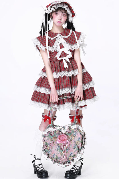 Puppe Vintage Kleid Check Retro