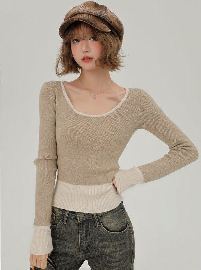 Slim Contrast Color Knit