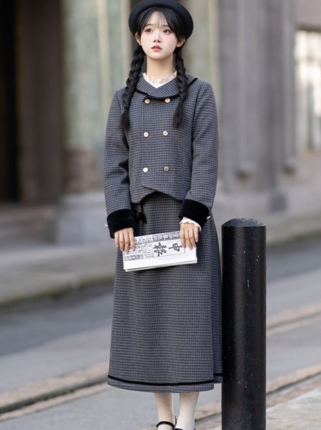 Rock Check Flared Retro Ribbon Dark Double + Top