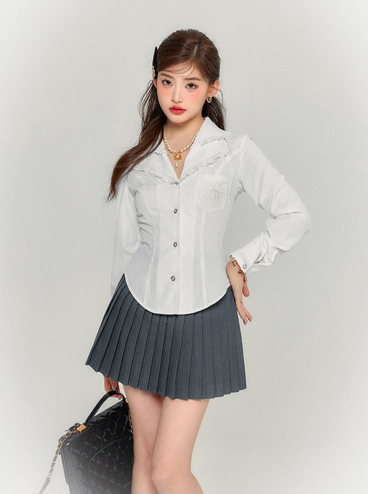 レトロシャツベスト + スリムスカート カレッジプリーツ
