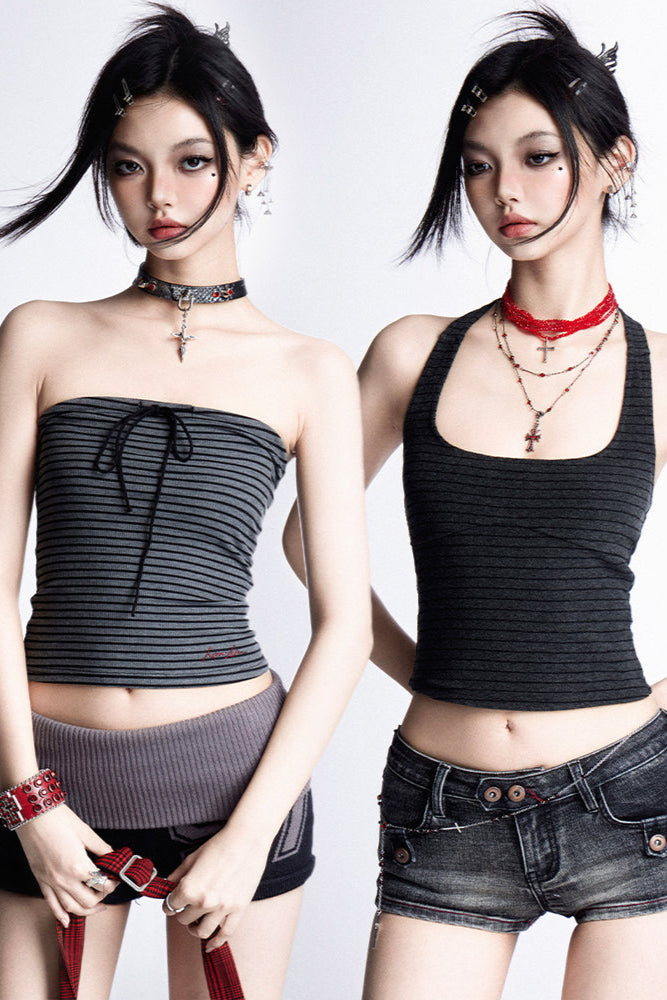 リボンアメリカンストライプストレッチベスト+トップチューブ