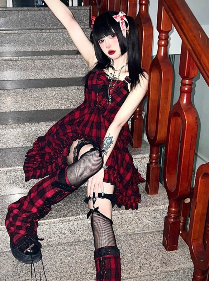 Covers Dark Leg Skirt Check Asymmetrical Rock Suspended